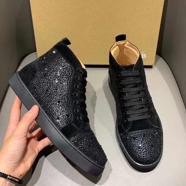 

luxury sneakers men women designer shoes trainers crystal high loasers soles head layer cowhide with box 05, Black