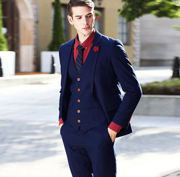 

men's suits & blazers 2021 latest design fashion with red button navy blue tuxedos for grooms 3 pieces (jacket+pants+vest ), White;black