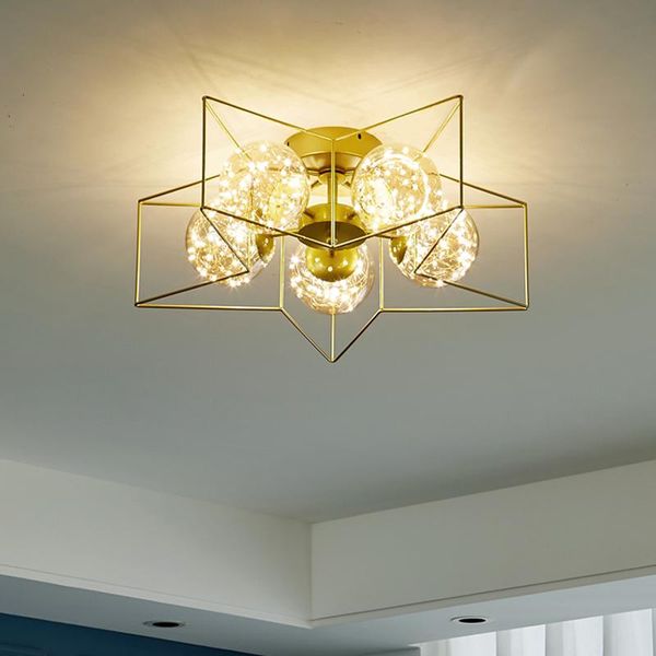 

nordic led golden gypsophila ceiling lamp for nursery bedroom children room copper five-pointed star chandelier home decoration lights