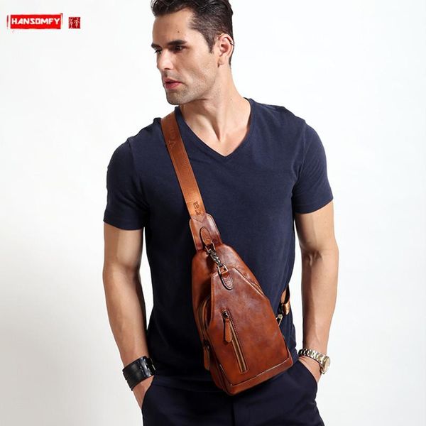 

waist bags genuine leather men's bag men chest shoulder retro casual messenger korean version of the
