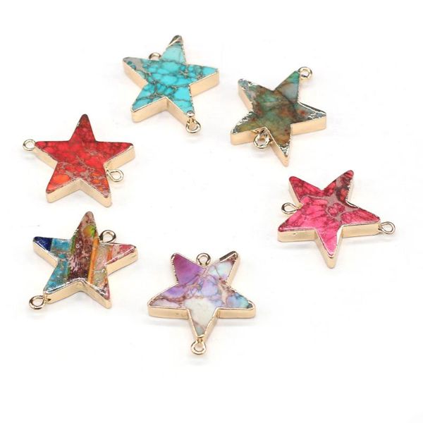 

charms 1pcs/lot natural stone double hole connectors stars 23mm for diy necklace jewelry finding accessories, Bronze;silver