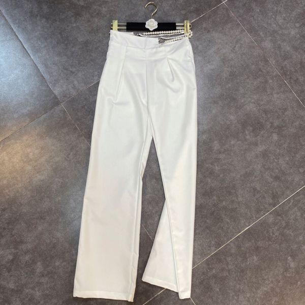 

spring summer fashion casual solid color high waist drill pearl chain hollow design long pants women sj994 210525, Black;white