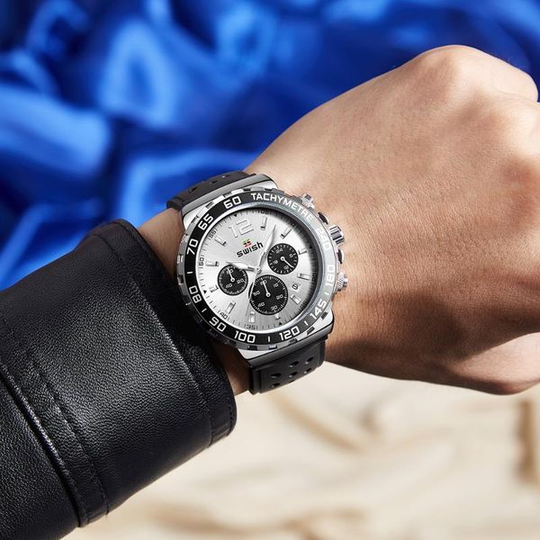 

wristwatches swish fashion mens watches silicone sports chronograph big dial quartz watch men relogio masculino, Slivery;brown