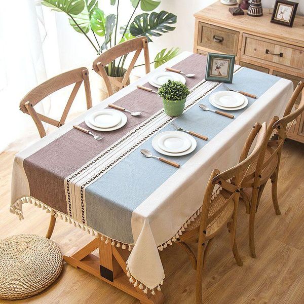 

greeting cards plaid decorative linen tablecloth with tassel waterproof oilproof thick rectangular wedding dining table cover tea cloth