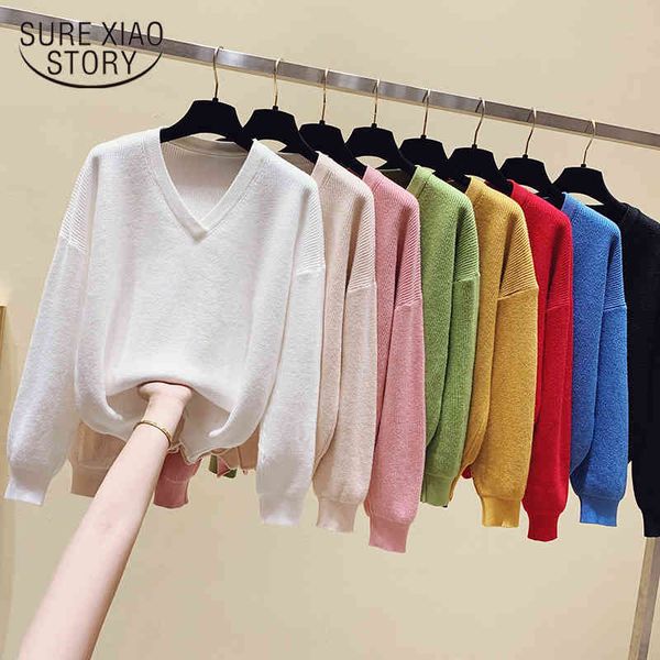 

autumn winter sweaters for fashion jumper loose v-neck knitted long sleeve pullover women sweater pull femme 12083 210415, White;black