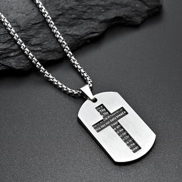 

pendant necklaces cross border amazon hollow military brand necklace stainless steel scripture christ prayer, Silver