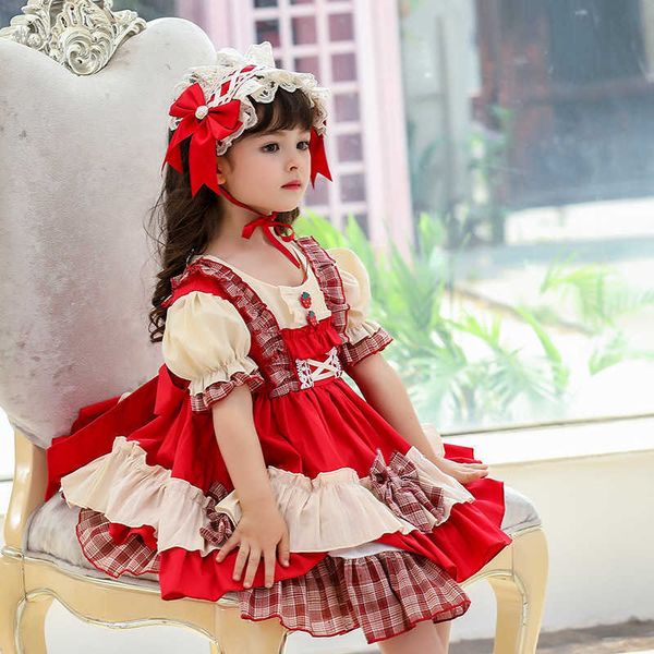 Bebek Kız İspanyol Elbise Çocuklar Lolita Prenses Kırmızı Vintage Elbiseler Toddler Doğum Günü Partisi Balo Genç Çilek Vestidos 210615