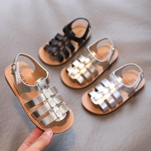 

sandals girls shoes weave gladiator for kids flat children casual baby beach narrow band sandalias princess 1-5y, Black;red