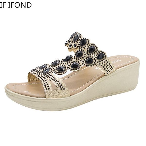 

slippers if ifond women high heels crystal fashion female sandals platform open toe comfort beach woman, Black