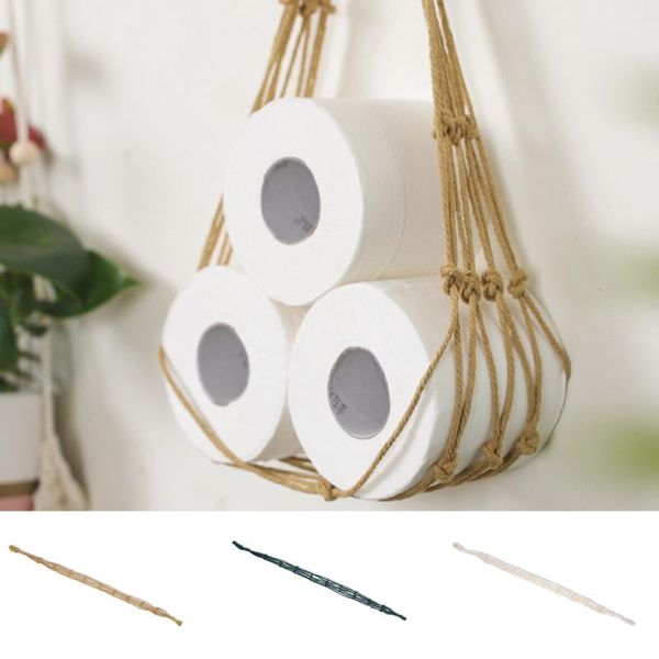 

toilet paper holders home hanging cotton rope holder for magazine books el storage pocket rack bathroom decor