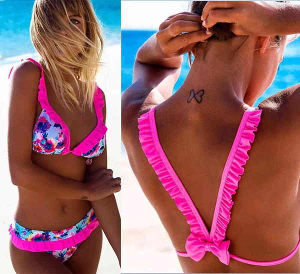 

ariel sarah new floral set swimwear bandage bikini swimsuit halter bathing suit women tassel biquini monokini, White;black