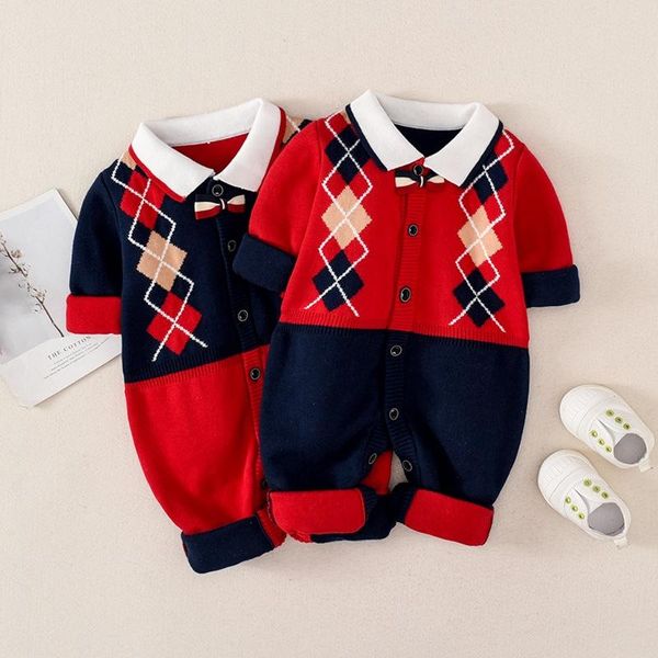 

born baby boys gentlemen style knit romper rompers, Blue