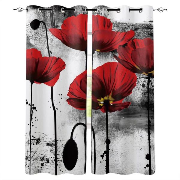 

curtain & drapes ink painting poppy red flower home decoration living room curtains window treatments kids for kitchen bedroom