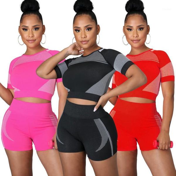 

women patchwork yoga two piece set short sleeve crop shorts tracksuits workout push up fitness gym sporty outfits for outfit