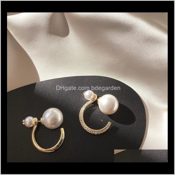 

& hie drop delivery 2021 asymmetrical pearl hoop earrings micro zircon round fashion jewelry for women ear ring hypoallergenic pendant earri, Golden;silver