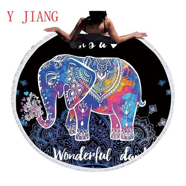 

towel elephant bath towels printed large leaves flower beach round microfiber roundie adults serviette