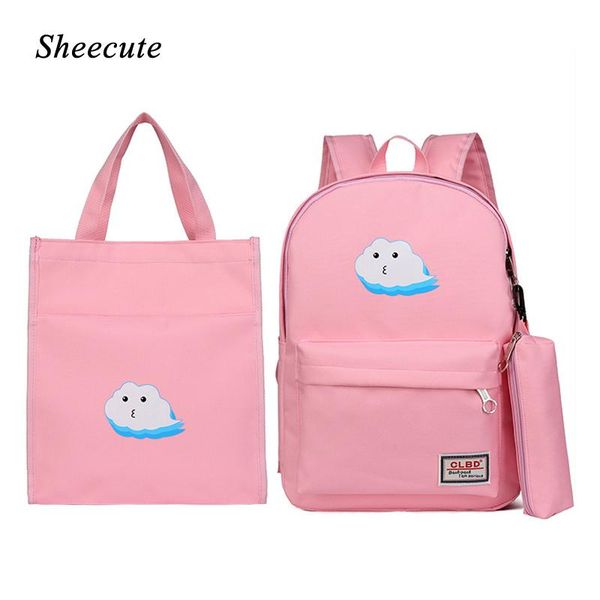 

fashion children canvas backpacks 3pcs/set kids school bags cute cartoon print girls backpack shoulder high capacity
