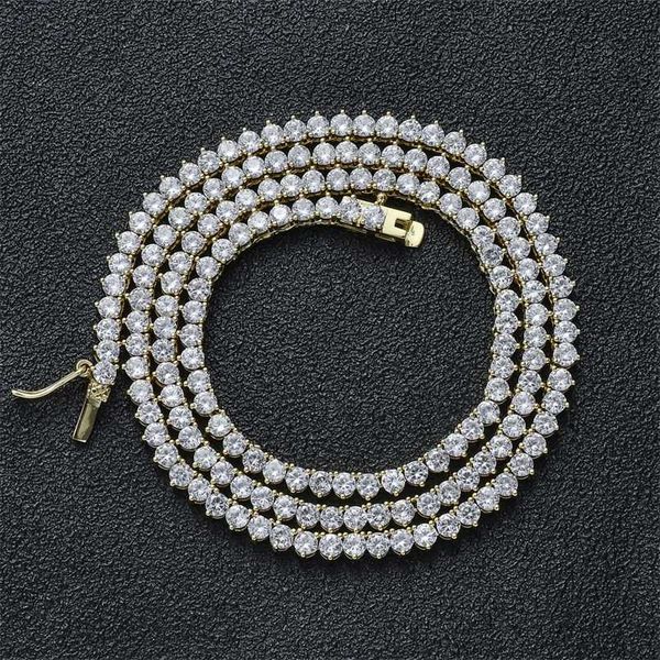 

3mm 16" 18" 20" 22" brass setting cz 3 prong tennis chain necklace gold/silver color iced out aaa cubic zirconia bc102 2