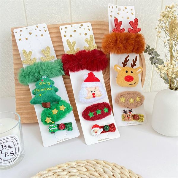 

hair accessories christmas hairpin set for women girls gift colorful brooch bracelets cartoon santa tree deer, Slivery;white