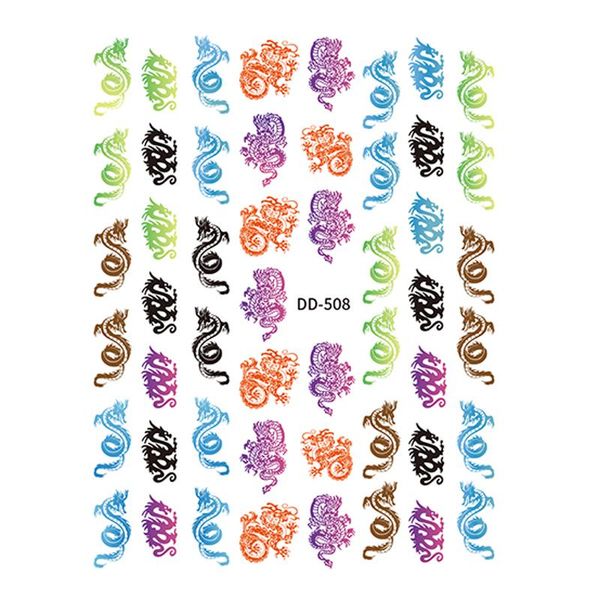 

stickers & decals 10pcs colorful dragon and lucky cat nail sticker flower petal art design slider decoration accessories, Black