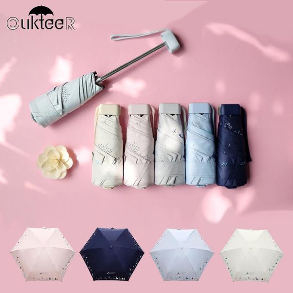 

umbrellas christmas elk mini pocket windproof anti-uv protection 6folding umbrella fashion folding rain women kids gift