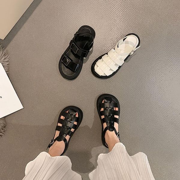 

sandals women's summer 2021 knitting muffin fashion versatile roman shoes, Black