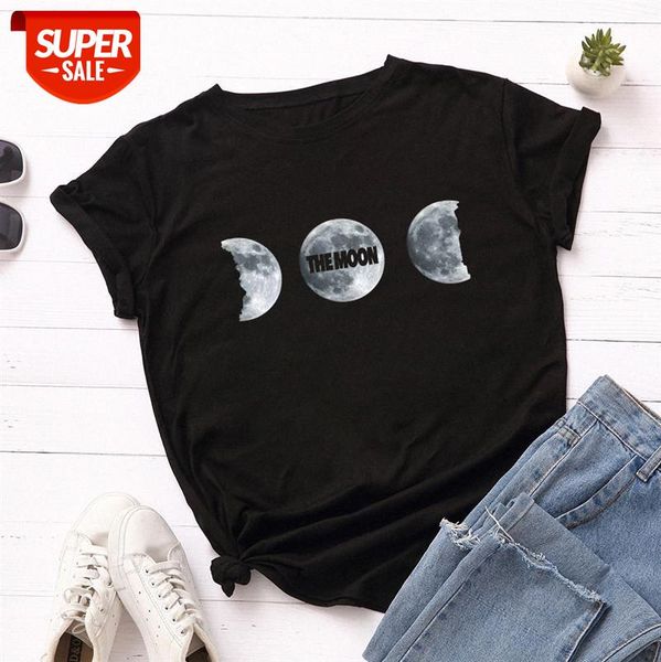 

spot eaby european and american women's loose round neck lunar eclipse moon moom short-sleeved t-shirt women #h913, White