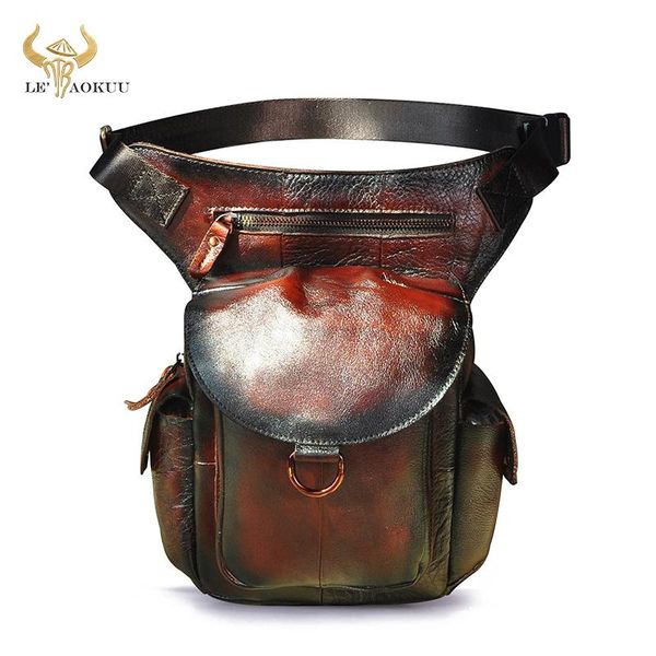 

original leather design men multi-function messenger bag vintage wine organizer fanny waist belt pack drop leg male 9938 bags