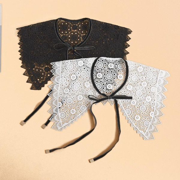 

bow ties sweater fake collar shawl for women lace floral hollow shirt false collars girls neckwear wrap detachable, Black;gray