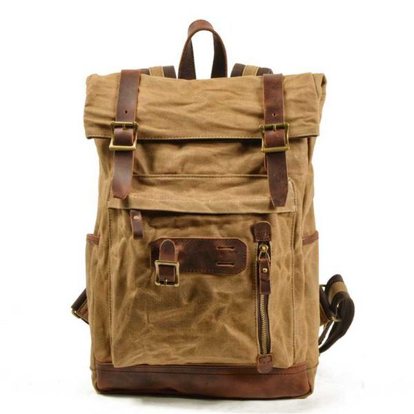 

backpack fast drop retro men's and women's oil wax canvas travel computer bag outdoor sports mountaineering