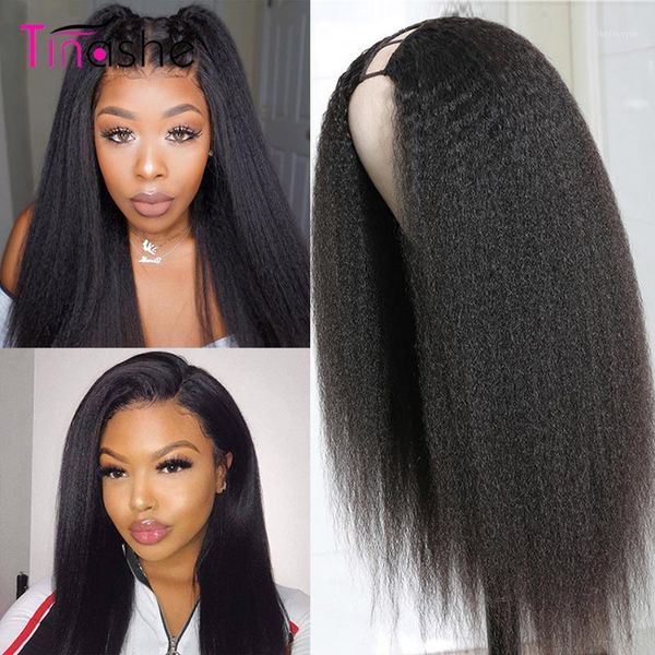 

part wig kinky straight remy hair brazilian yaki human for black women left side u tinashe1, Black;brown