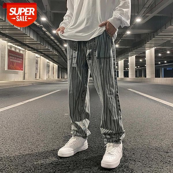 

harajuku ribbons zebra print streetwear jeans mens washed retro oversize denim trousers hip hop loose casual jean pants #5n6u, Blue