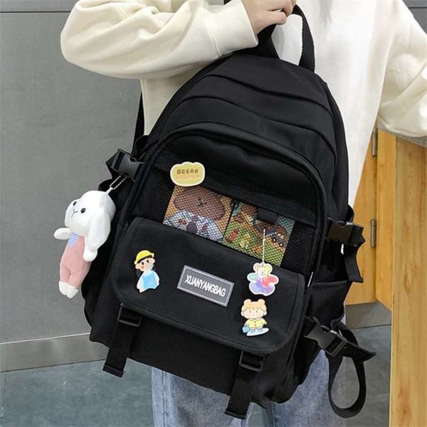 

enopella kawaii women backpack for girl school bag waterproof travel mochila fashion female college bookbag black nylon rucksack 210929