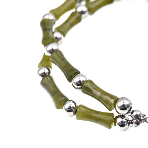 Originale Autentico Giada Verde Oliva Nodo Di Bambù Catena Bracciale In Acciaio Al Titanio Coppia Fresca Accessori Hipster Gioielli Fortunati