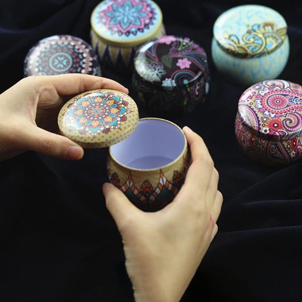 

10/20pcs vintage scented candle tin jar cookie candy box tinplate folk-custom flower tea packaging eid mubarak gift wrap