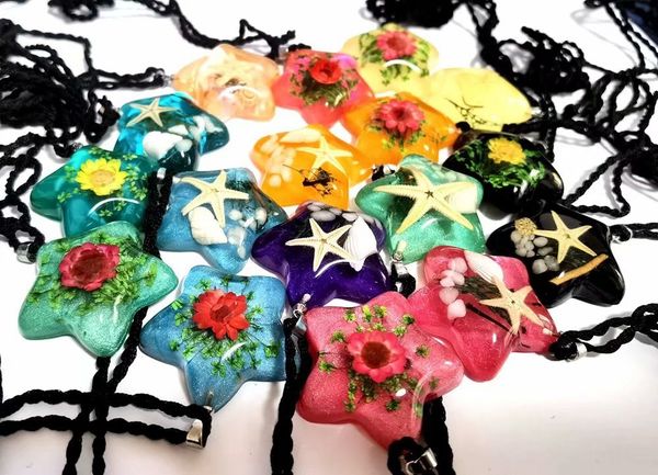 

100 pcs mixed style colorful real flowers starfish pendant, Silver