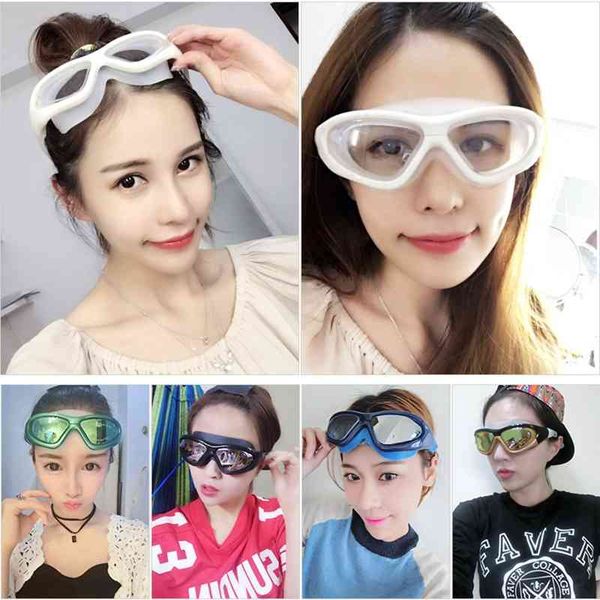 

men's women's large frame electroplated flat myopia diving waterproof and antifogging swimming goggles
