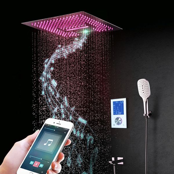 

music shower panel 304 stainless steel 16 inches led rainfall waterfall faucet mixer set massage system polish bath column thermostatic 3 wa