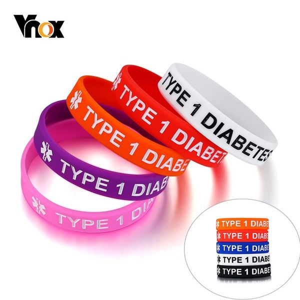 

tennis vnox women 5pcs a set type 1 2 diabetes bracelets silicone alert wristbands 6.69", Golden;silver