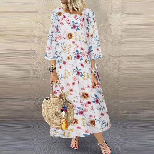 

casual dresses women dress plus size 5xl summer 2021 long sleeve floral maxi for lady, Black;gray