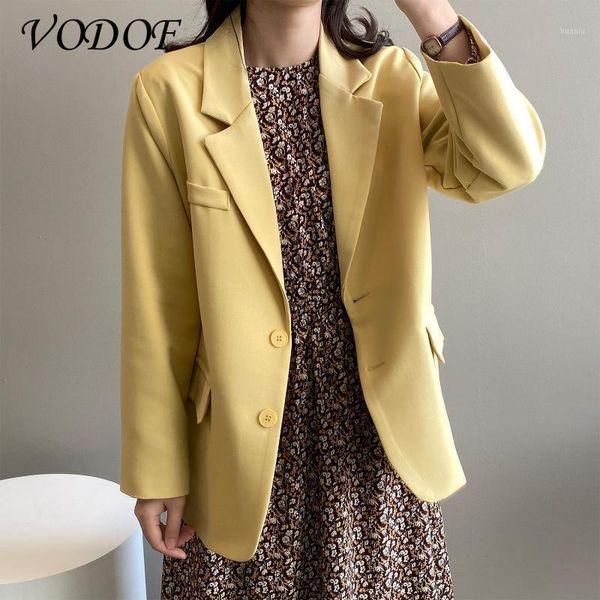 

women's suits & blazers vodof ladies fashion double-breasted loose fitted blazer coat retro long sleeve pocket female jacket chic top, White;black