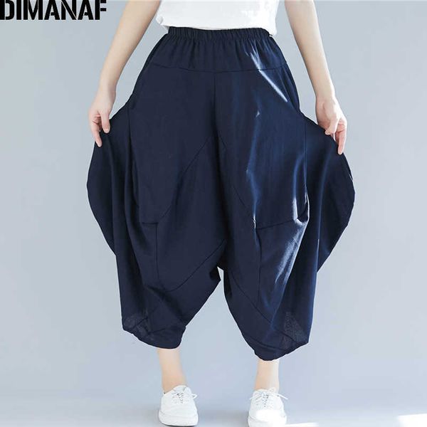 

plus size women harem pants big cotton linen loose casual pantalones female trousers elastic waist summer 210531, Black;white