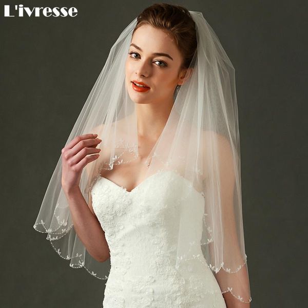 

bridal veils 2 layers short wedding veil with comb beaded edge veu de noiva voile mariage, Black