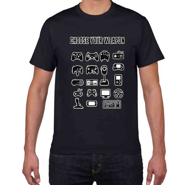 Wählen Sie Ihre Waffe Gamer Neuheit Videospiele Sarkastische Herren lustige T Shirt Spiel Fan Game Controller Streetwear Männer T-Shirt Männer Y220214