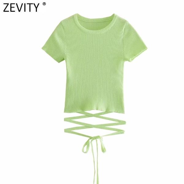 

women's tanks & camis zevity women high street chic solid color short knitting tank lady summer hem bandage slimming crop ls9518, White