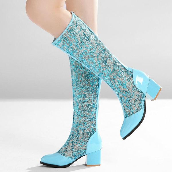 

sandals 2021 summer ladies fashion comfortable thick heel roman style women boots hollow mesh knee high autumn shoes, Black