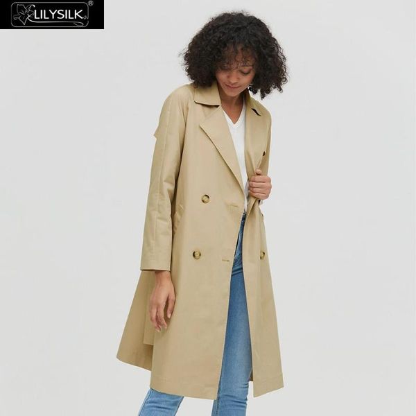 

women's trench coats lilysilk coat silk classic water-resistant belted women, Tan;black