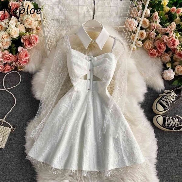 

turn down collar long sleeve women dress high waist hip a line vestidos elegant mesh patchwork temperament robe spring, Black;gray