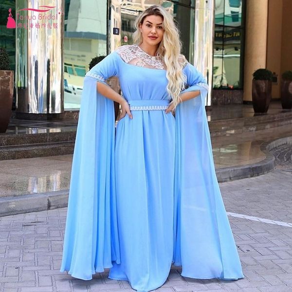 

party dresses long kaftan formal evening dress flare sleeves chiffon ligh blue caftan arabic dubai gown customize dqg974, White;black