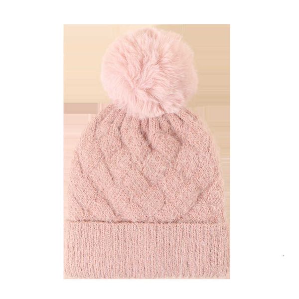 

pink hat female wool ball warm korean fashion ins versatile autumn and winter solid color knitted cold, Blue;gray